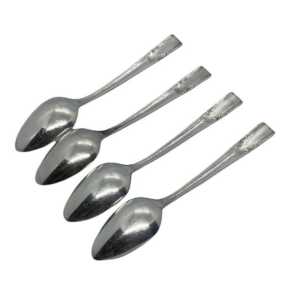 1940 Wm A Rogers Artistic Pattern Four Teaspoons Heavy Silver Plate No Monogram - Picture 5 of 10